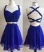 Chiffon Short Cheap Royal Blue Two Piece Homecoming Dresses 2018, CM461