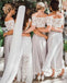 Two Piece Off-Shoulder Light Grey Chiffon Cheap Bridesmaid Dresses with Lace, QB0151