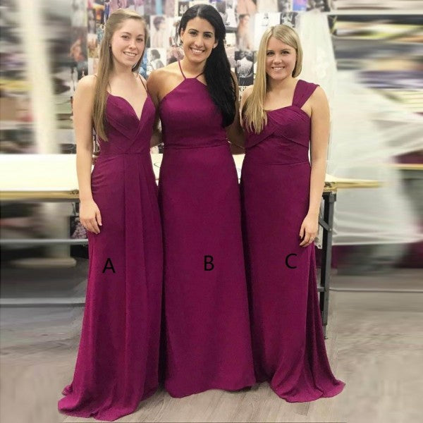 Mismatched Mermaid Long Cheap Grape Satin Bridesmaid Dresses Online, QB0204