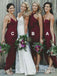 Mismatched Sheath Sweetheart Wine Chiffon Bridesmaid Dresses with Split, QB0628