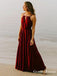 A-Line Square Neck Red Chiffon Long Cheap Bridesmaid Dresses, QB0844