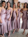 Spahgetti Straps Dusty Purple Tea Length Cheap Custom Bridesmaid Dresses Online, WG270