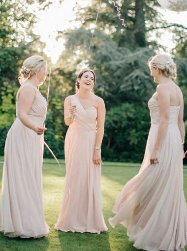 One Shoulder Chiffon Long Cheap Bridesmaid Dresses Online, WG273