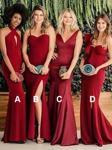 Burgundy Mermaid Long Mismatched Cheap Bridesmaid Dresses Online, WG278