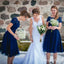 A-Line Bateau Short Sleeves Royal Blue Lace Bridesmaid Dresses, QB0803