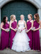 A-Line Cross Neck Long Cheap Fuchsia Chiffon Bridesmaid Dresses, QB0709