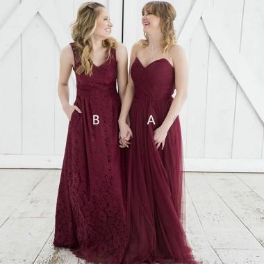 Mismatched Watermen Red Chiffon Long Bridesmaid Dresses Online, WG300