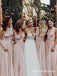 A-Line One-Shoulder Convertible Style Pink Jersey Long Bridesmaid Dresses, QB0626