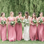 Pretty V-Neck Long Cheap Coral Chiffon Bridesmaid Dresses With Lace, QB0205