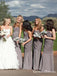 Mermaid Sweetheart Ruched Grey Elastic Satin Long Bridesmaid Dresses, QB0843