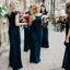 Mermaid Round Neck Long Cheap  Chiffon Teal Bridesmaid Dresses Online, QB0007