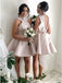 Fancy Jewel Sleeveless Short Pink Bridesmaid Dresses with Bow Knot, QB0642