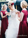 A-line Jewel Burgundy Cap Sleeves Bridesmaid Dresses Appliques Beading, QB0644