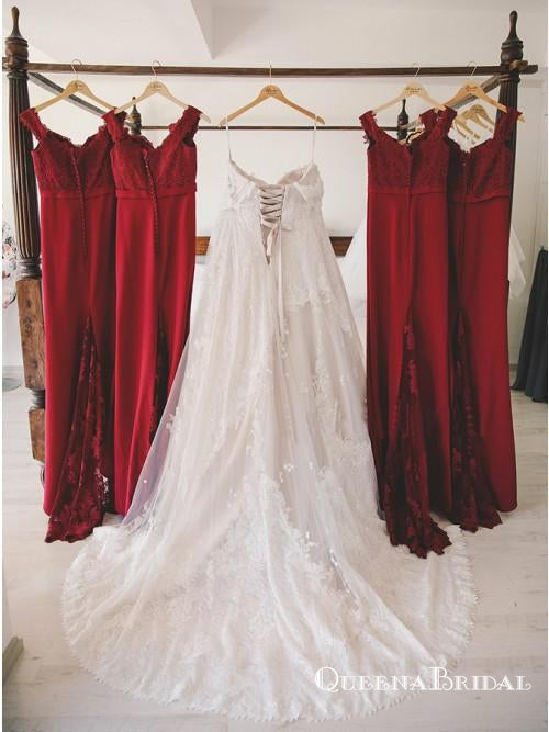 Mermaid Off Shoulder Dark Red Mermaid Bridesmaid Dresses with Appliques, QB0645