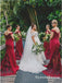 Mermaid Off Shoulder Dark Red Mermaid Bridesmaid Dresses with Appliques, QB0645