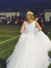 V Neck White Rhinestone Cheap A-line Custom Wedding Dresses Online, WD348