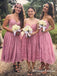 Dusty Rose Spaghetti Strap Sleeveless A Line Lace Bridesmaid Dresses, QB0675