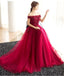 Charming Off Shoulder Red Lace Beaded A-line Long Evening Prom Dresses, QB0368