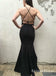 Simple Black Mermaid Spaghetti Straps Floor-Length Backless Prom Dresses, QB0715