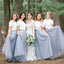 Two Pieces Short Sleeves Grey Cheap Long Bridesmaid Dresses Online, WG202