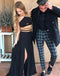 Sexy Black Two Pieces Side Slit Long Cheap Prom Dresses, QB0479