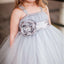 A-Line Square Neck Long Cheap Grey Tulle Flower Girl Dresses with Bow Knot, QB0082