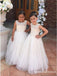 A-Line Spaghetti Straps White Floor Length Flower Girl Dresses with Appliques, QB0828