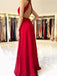 Sexy Bright Red Halter Side Slit Long Evening Prom Dresses, QB0424