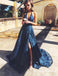 Beautiful A Line Navy Blue V Neck Split Front Long Prom Dresses, QB0752