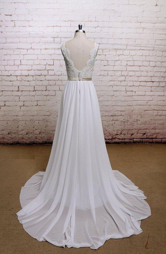 Lace Straps V Neck Cheap Beach Wedding Dresses Online, WD379