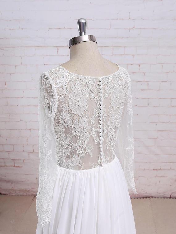 Long Sleeves Lace See Through Cheap Beach Wedding Dresses Online, WD380