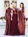 Dark Red Sequin Mismatched Custom Long Bridesmaid Dresses, WG235