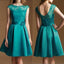 Junior Cap Sleeve Lace Top Satin Teal Green Knee-Length Inexpensive Bridesmaid Dresses, WG37