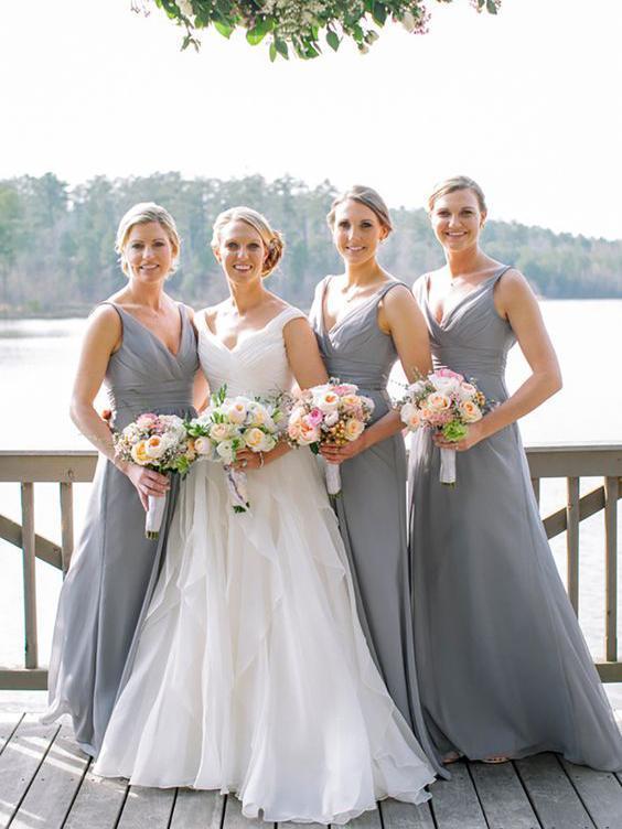 Cheap V Neck Chiffon Custom Long Bridesmaid Dresses, WG236