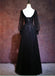 Black Lace Appliques A Line Long Sleeve V-neck Long Cheap Prom Dresses, QB0754