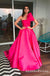 Strapless A Line Hot Pink Long Cheap Satin Prom Dresses With Bow Knot, QB0753