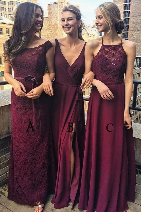 Dark Red Mimsatched Cheap Long Bridesmaid Dresses Online, WG203