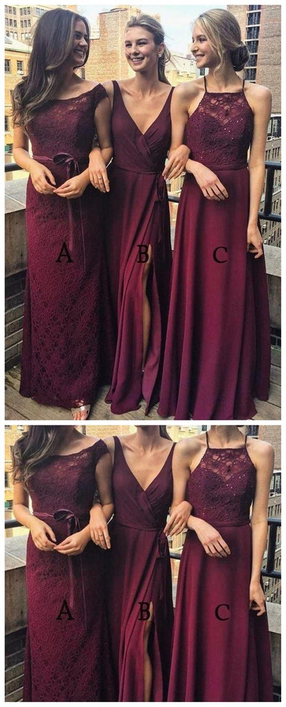 Dark Red Mimsatched Cheap Long Bridesmaid Dresses Online, WG203