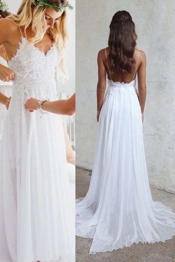 Sexy Backless Unique Casual Cheap Beach Wedding Dresses, WD311