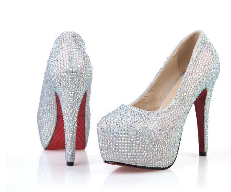 2017 Rhinestone High Heels Platform Shoes Women Pumps Party Wedding Shoes, S034