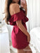 Charming Sheath One shoulder  Burgundy Satin Short Cheap Ruffles Homecoming Dresses, QB0904