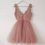 Pretty V-Neck Short Cheap Blush Pink Appliques Homecoming Dresses, QB0188