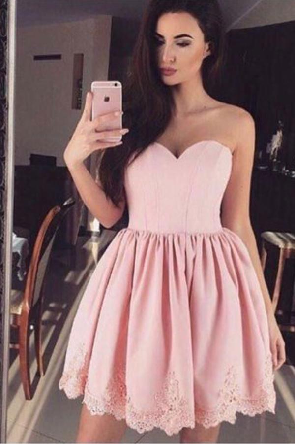 Cheap Short Simple Cute Sweetheart Pink Homecoming Dresses 2018, CM480