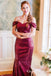 Mermaid Burgundy Off Shoulder Sequins Long Bridesmaid Dresses, QB0722