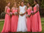 Coral Illusion Cap Sleeve Chiffon Custom Cheap Long Bridesmaid Dresses, WG242