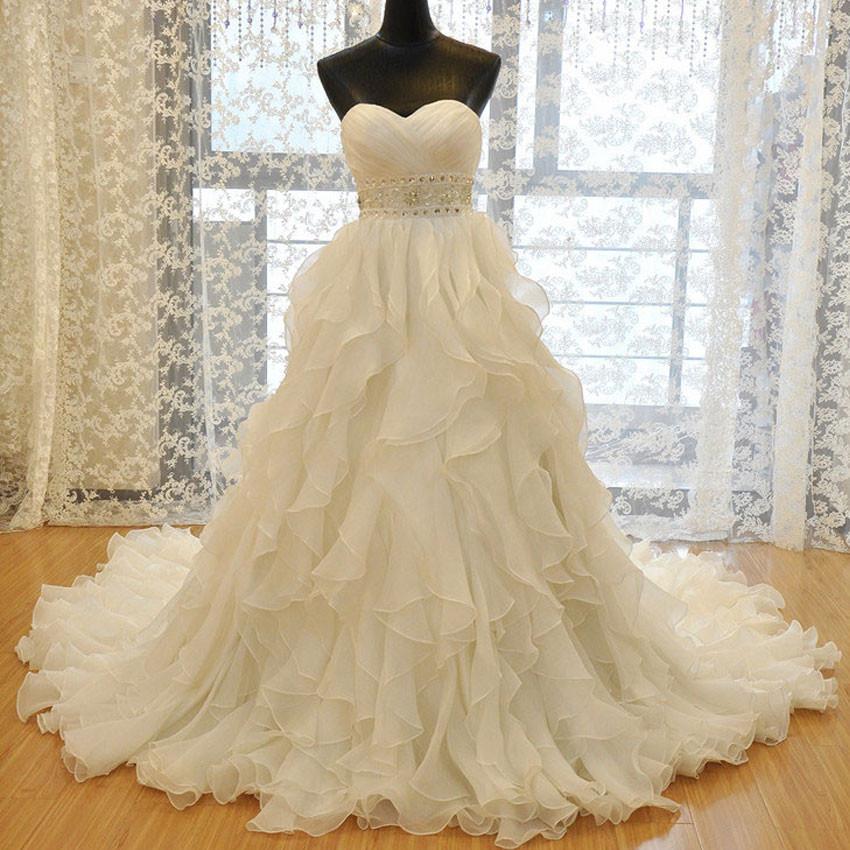 Strapless Organza A-line Ruffle Custom Wedding Dresses Online, WD358