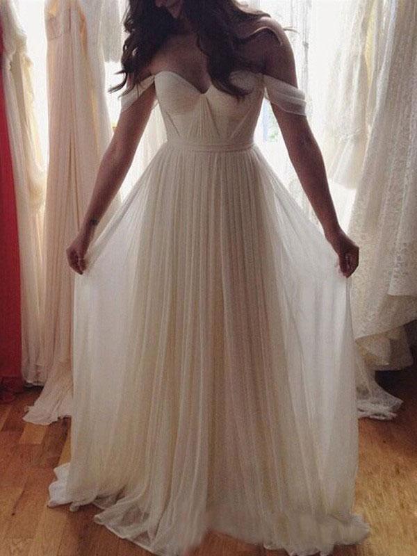 Off Shoulder Unique Casual Cheap Beach Wedding Dresses, WD312