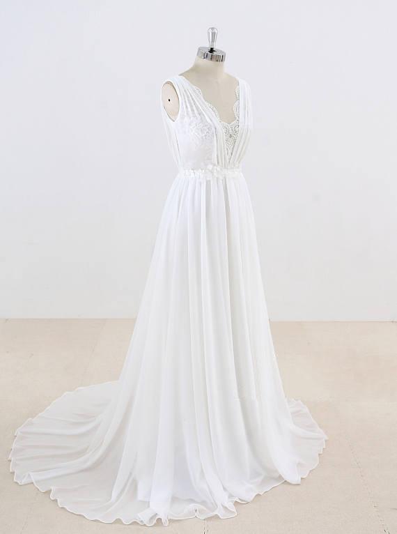 Elegant Unique V Neck Cheap Beach Wedding Dresses Online, WD374