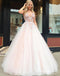 Charming Blush Pink Plus Size V Neck Tulle  Ball Gown Prom Dresses, QB0592