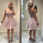 Sexy Backless Pale Pink V Neck Short Cheap Homecoming Dresses Online, CM582